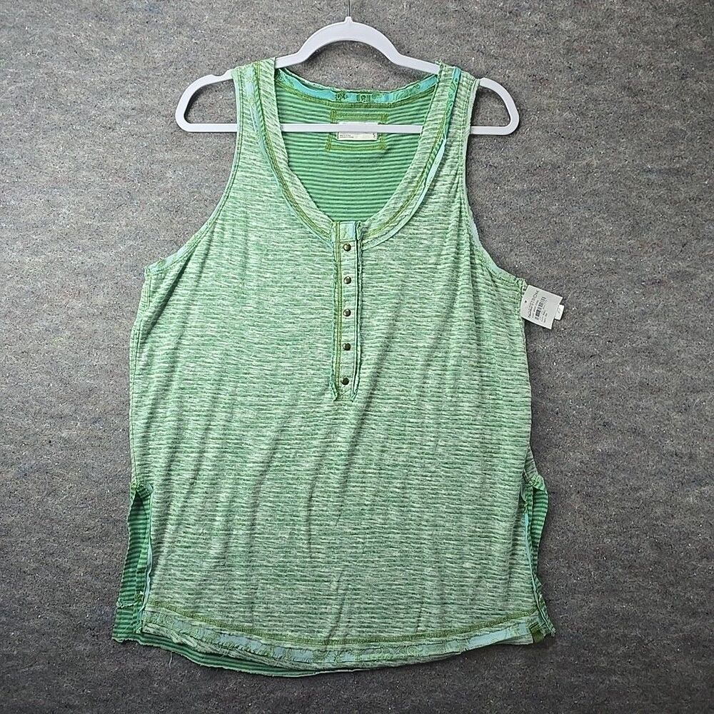 Free People We The Free NEW Love Language Linen Blend Tank Boho Green Size S NWT